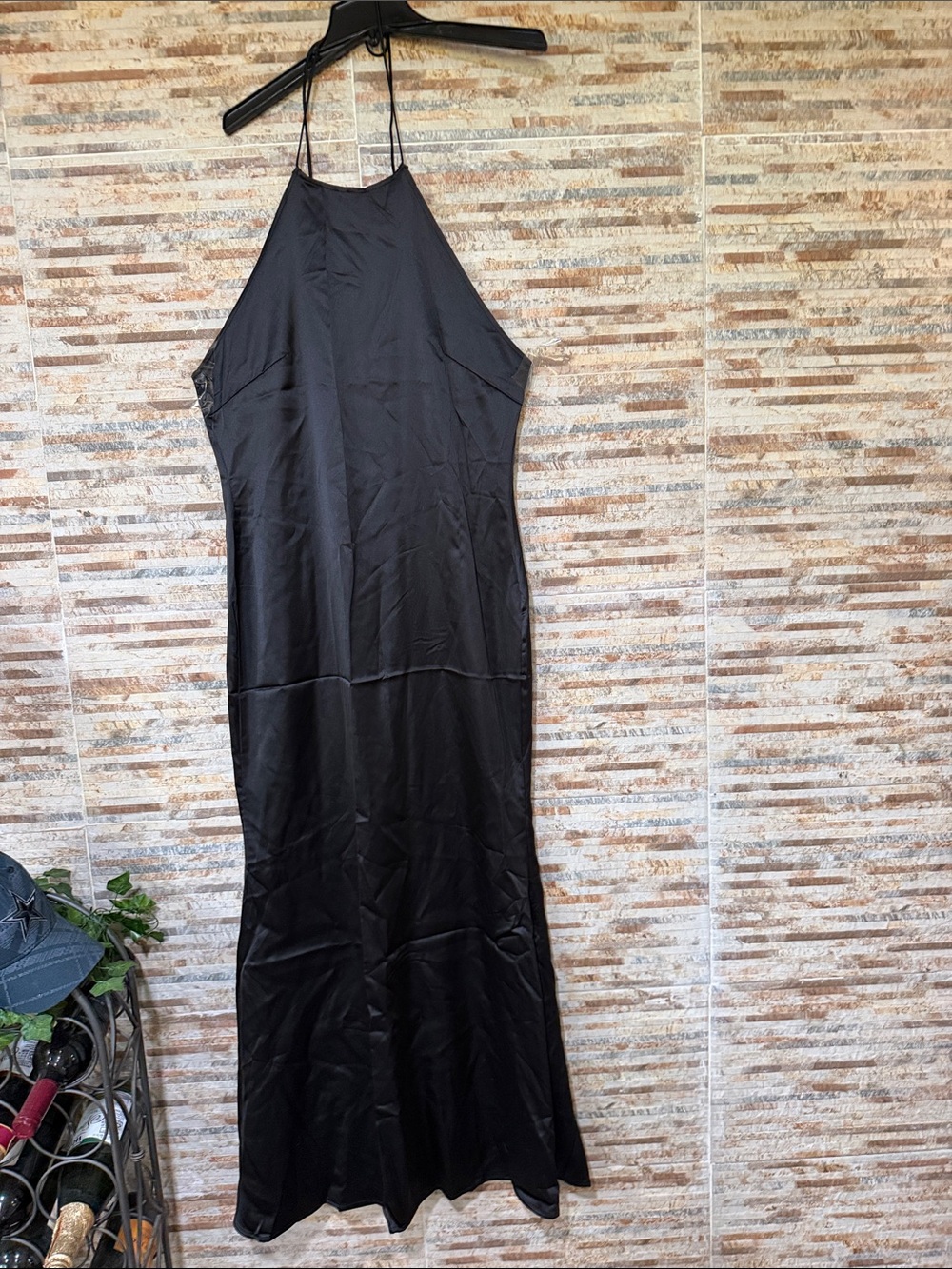 Elegant Black Satin Halter Maxi Dress
